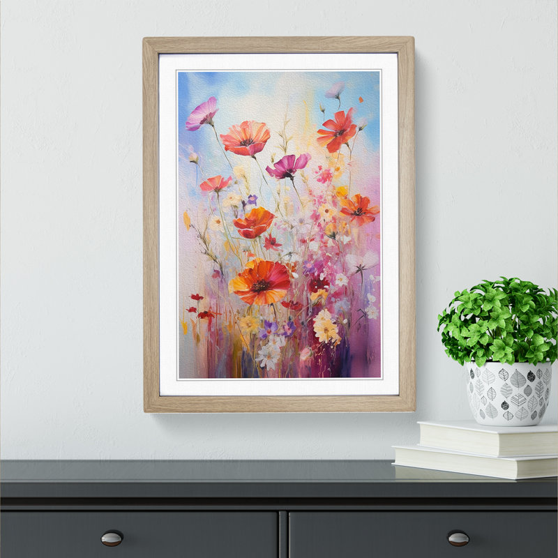 Wildflowers Gestural Art - Framed Print, Oak Framed, 34cm H x 25cm W