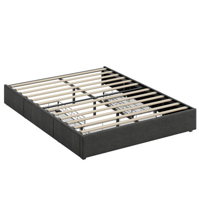 Structure de lit plateforme pleine grandeur avec 3 tiroirs de rangement sous le lit - sans tête de lit - Lit tapissier gris pour chambre d'expert ou d'invité