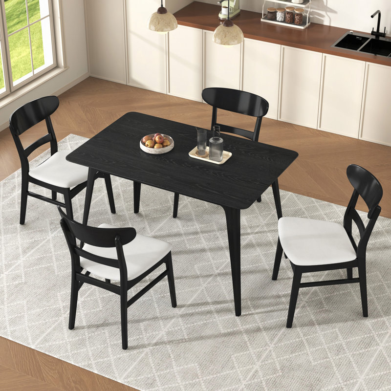5-Piece Dining Set, Rubberwood Frame, One Table And 4 Upholstered Chairs