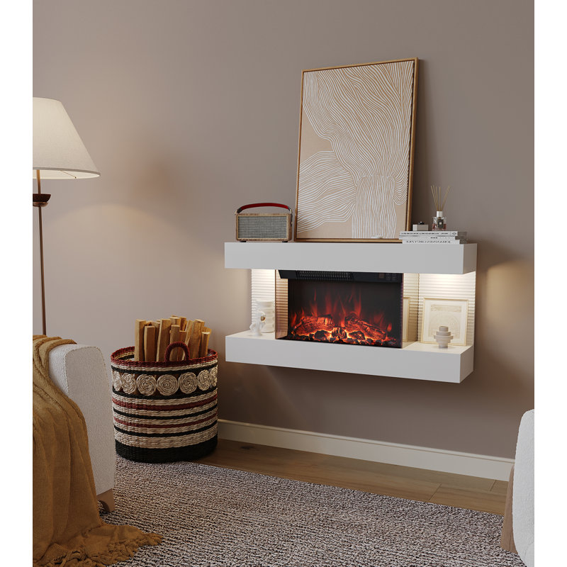 60" Glassless Wall Mounted Electric Fireplace, Multi Ambient Light Colors, Remote, 1500W Heater, White