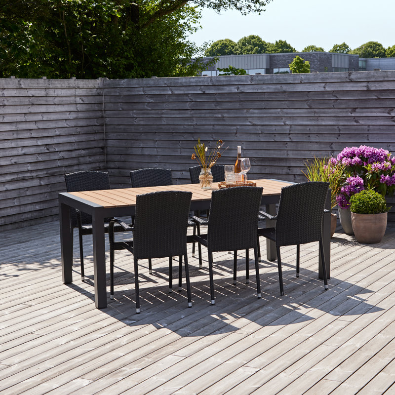 Jaidon 6 - Person Wicker Patio Dining Set with Extendable Rectangular Table, Teak