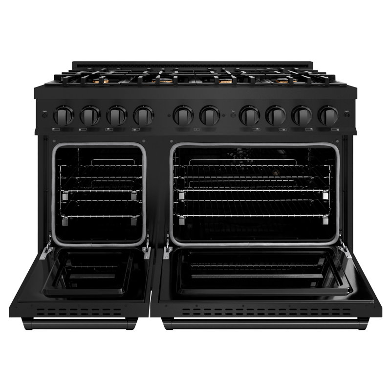 ZLINE 48" Classic Double Oven Gas Range in Black Stainless w/ 8 Brass Burners