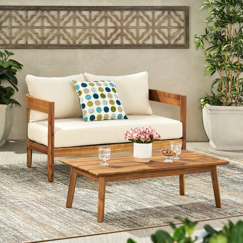 Table basse exotique en bois et avec coussins d'eau