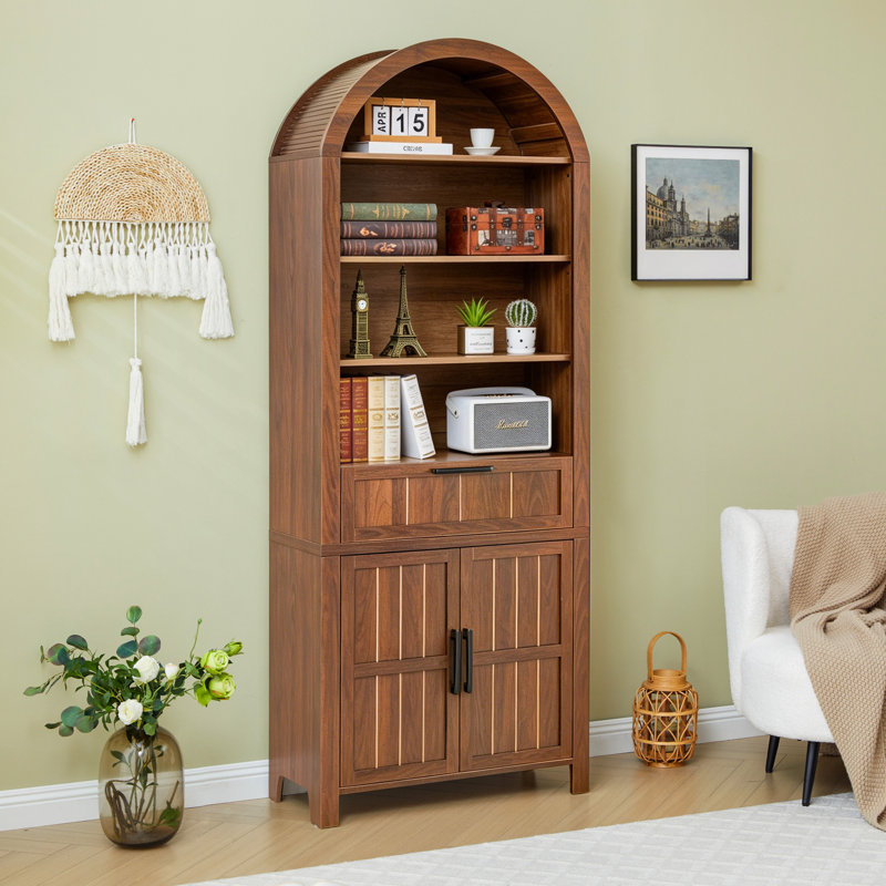 Aterlia 79.7" Arched Storage Bookcase, Brown