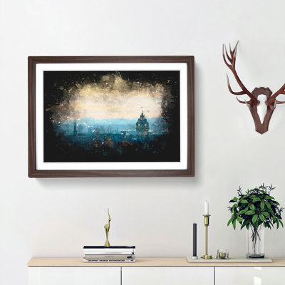 Edinburgh Skyline In Scotland Paint Splash - Framed Print