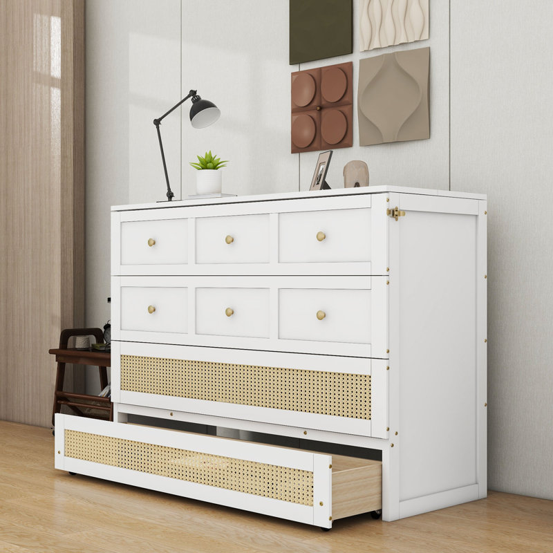 Grand lit escamotable en bois avec tiroirs, White