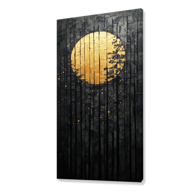 «Silver Gold Moonlit Pine Hollow I - Silver Moon Large Wall Art, Boho», reproduction d'art sur toile encadrée, Toile tendue