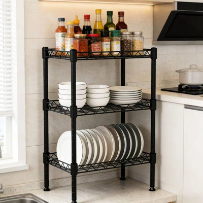 Étagère métallique à 3 niveaux, multifonctionnelle, pour pièce à vivre principale, hauteur 61 cm (23,95 po), robuste, idéale pour ranger les outils, salle de bain et buanderie, réglable en hauteur (61,5 cm ou 24,21 po), design américain, cadre inclus