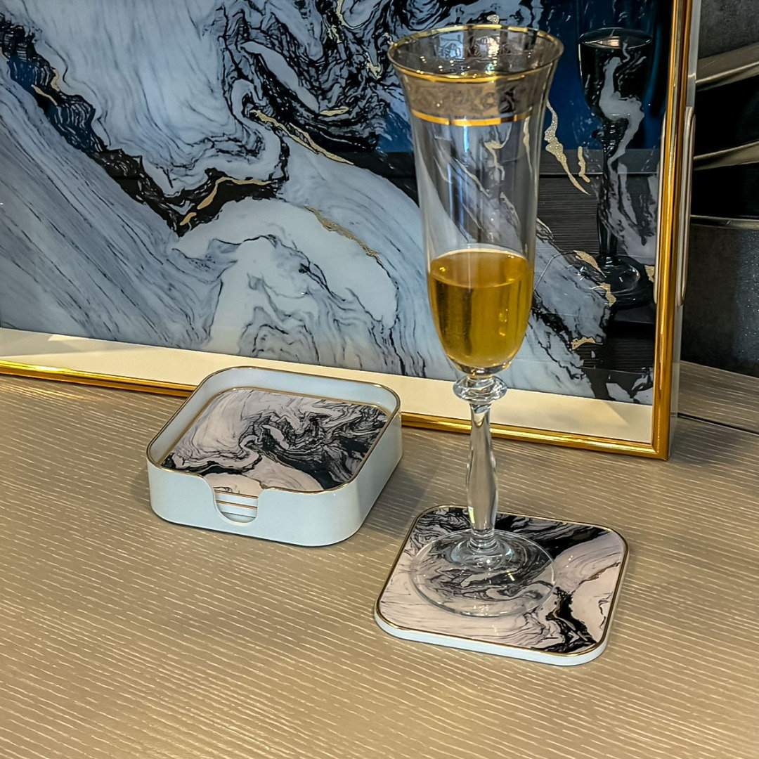 Acrylic Square 4 Piece Coaster Set With Holder