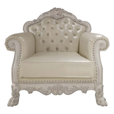 Chaise Dresden avec 2 coussins, similicuir et finition blanc os