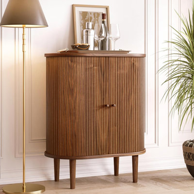 Meuble-bar de 28 po avec rangement - Buffet/meuble de bar à café et à vin avec portes coulissantes et étagères ajustables pour cuisine et salon (noyer)