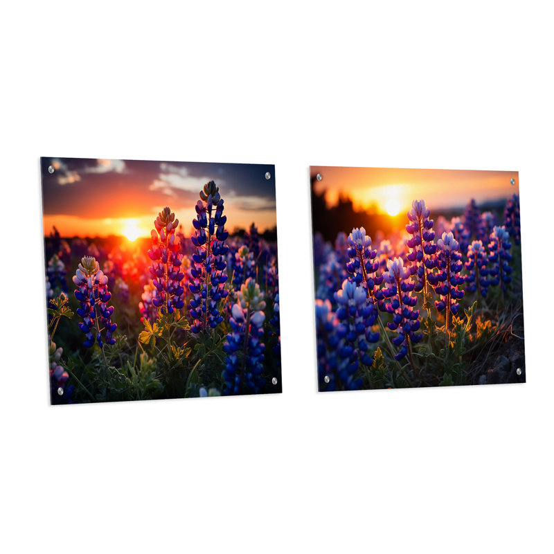 «Mauve Enchanted Gardens» - ensemble de 2 verres muraux abstraits en acrylique, H 36 po x l 73 po