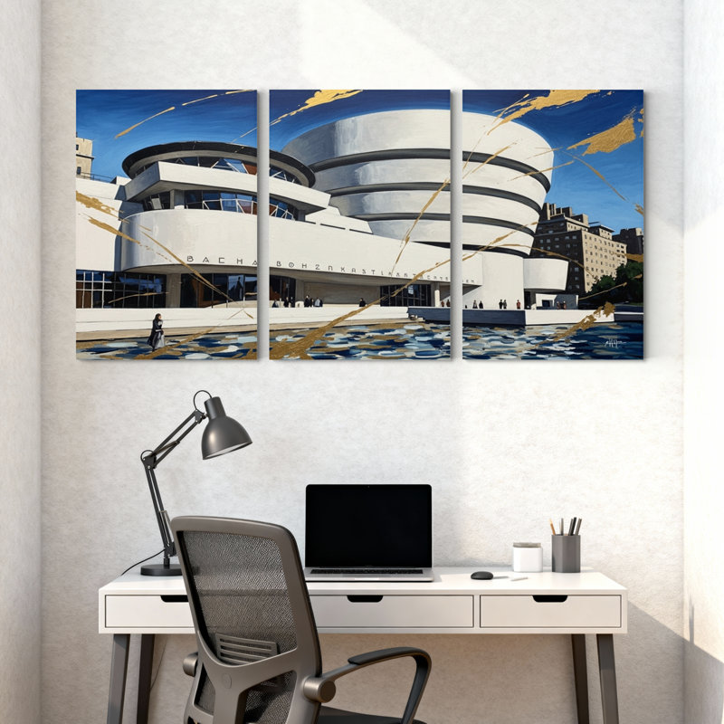 Villes et pays, architecture moderne, réflexion, art sur toile, ensemble de 3 impressions sur toile, H 24 po x l 48 po