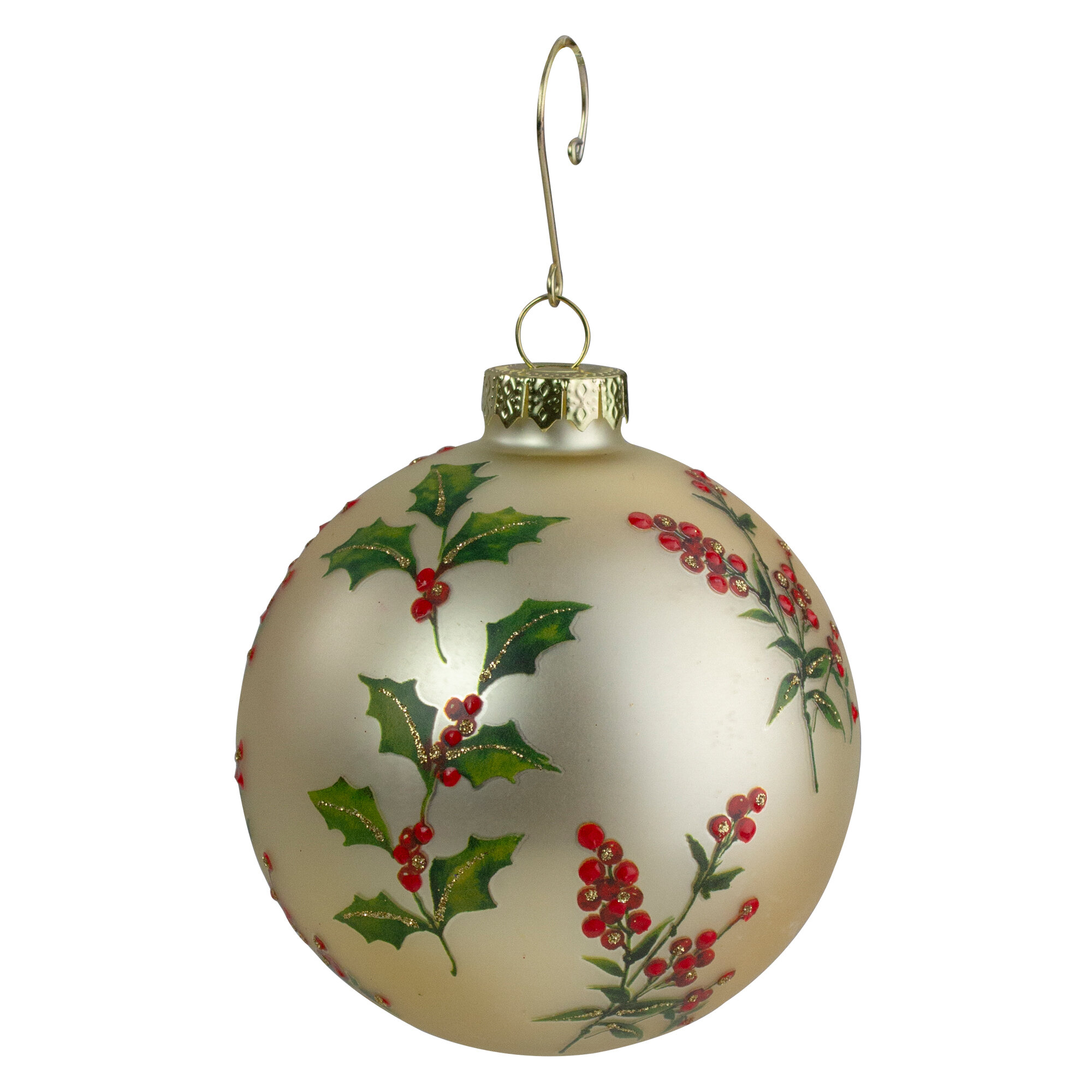 Holly Leaf Hand Blown Glass 3 Ball Christmas Ornament - Case of 6