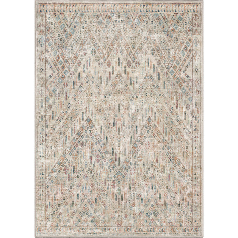 Ervin Anya Vintage Tribal Chevron Ivory Flat-Weave Rug, Rectangle 6' x 9'