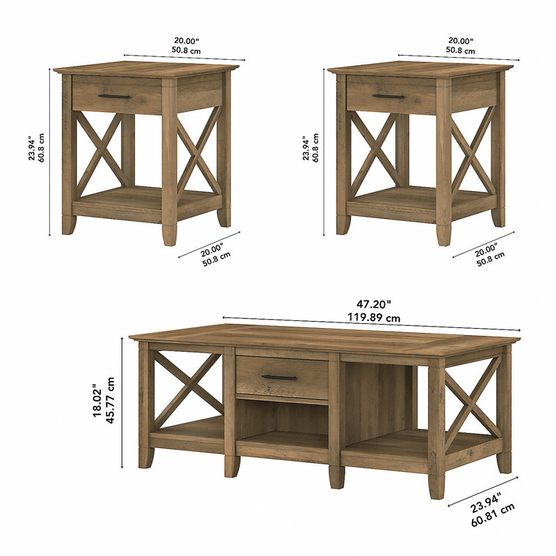 Ensemble de tables basses 3 pièces Huckins, Pin récupéré