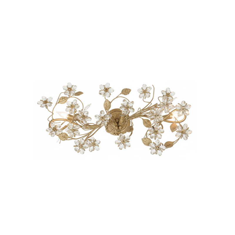 Applique murale dorée 2 lumières avec détails en cristal transparent