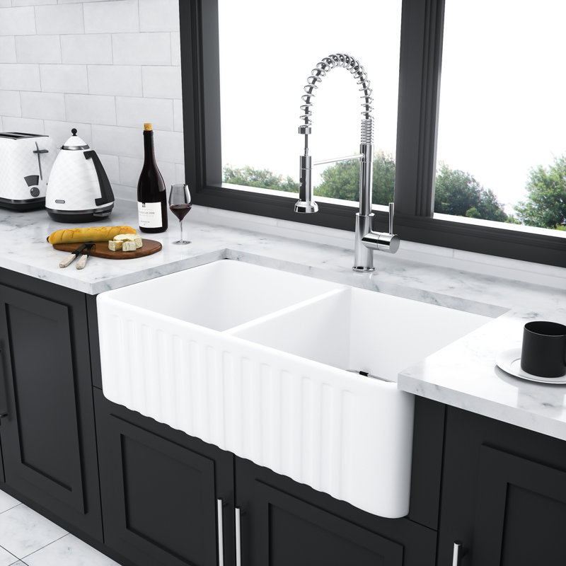 White Ceramic Kitchen Sink 33 Inch - Double Bowl 50/50 Robust Durability, Heat Resistance, Scratch Chip Color Stability, Gorgeous Style Farm And , Retention, Elegant Outlook