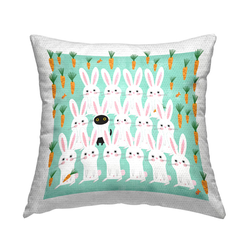 Coussin d'extérieur imprimé chat avec lapins par Leeza Hernandez