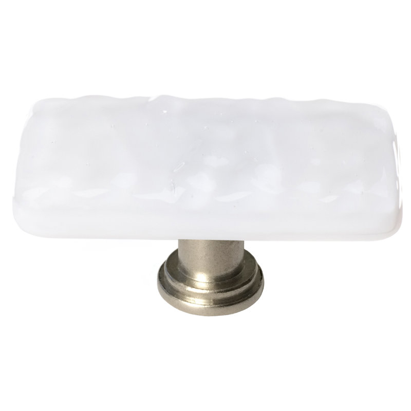 White Glass Rectangle Knob with Satin Nickel Base