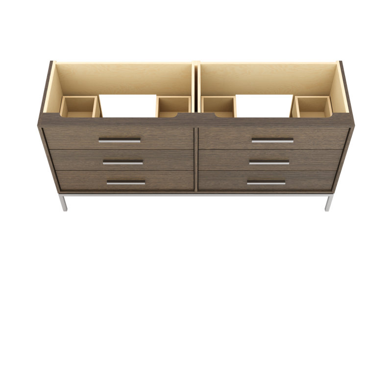 Rift White Double Drawer Bath Vanity, 72", Smoked Modern, Polished Chrome