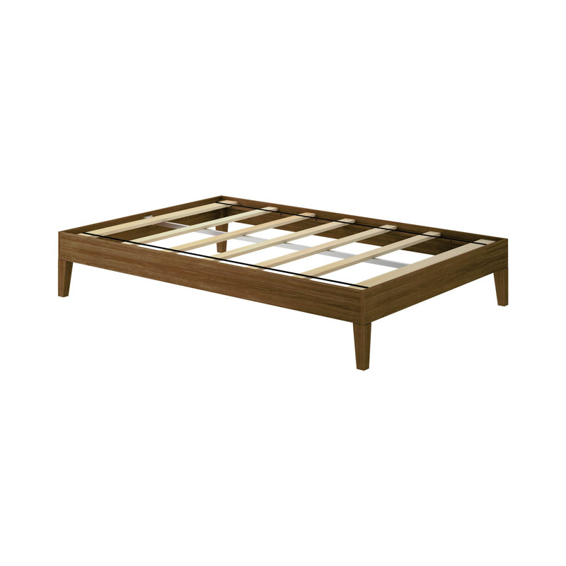 Lit plateforme en bois massif Arikah, Noyer mat, Double