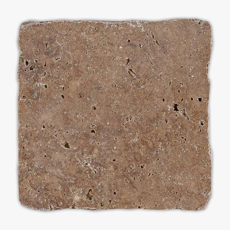 Noce Tumbled-Broken 4x4 Travertine Tile, Brown