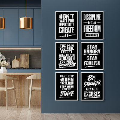 Motivational Quotes Typography Wall Art Prints Set of 6 - Inspirational Classroom and Office Decor