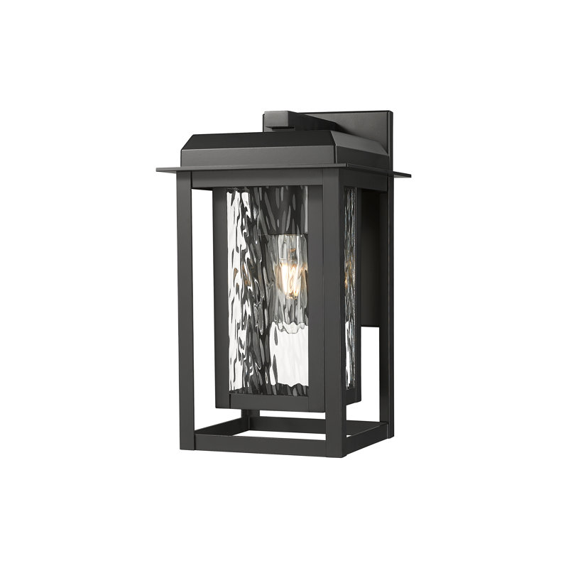 Applique murale d'extérieur 1 lumière noire matte de 13 po avec verre d'eau Mansfield, Verre à eau, Noir mat, 13