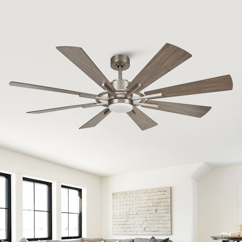 Lisa 60" Windmill Large Ceiling Fan with 3CCT LED Lights and Remote Control, 6-Speed Reversible DC Motor, 5"/10" Downrods