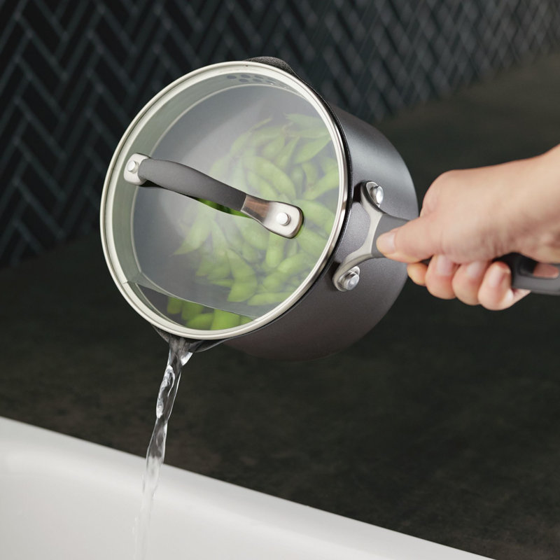 Graphite Aluminum Nonstick Saucier with Pour Spout and Lid