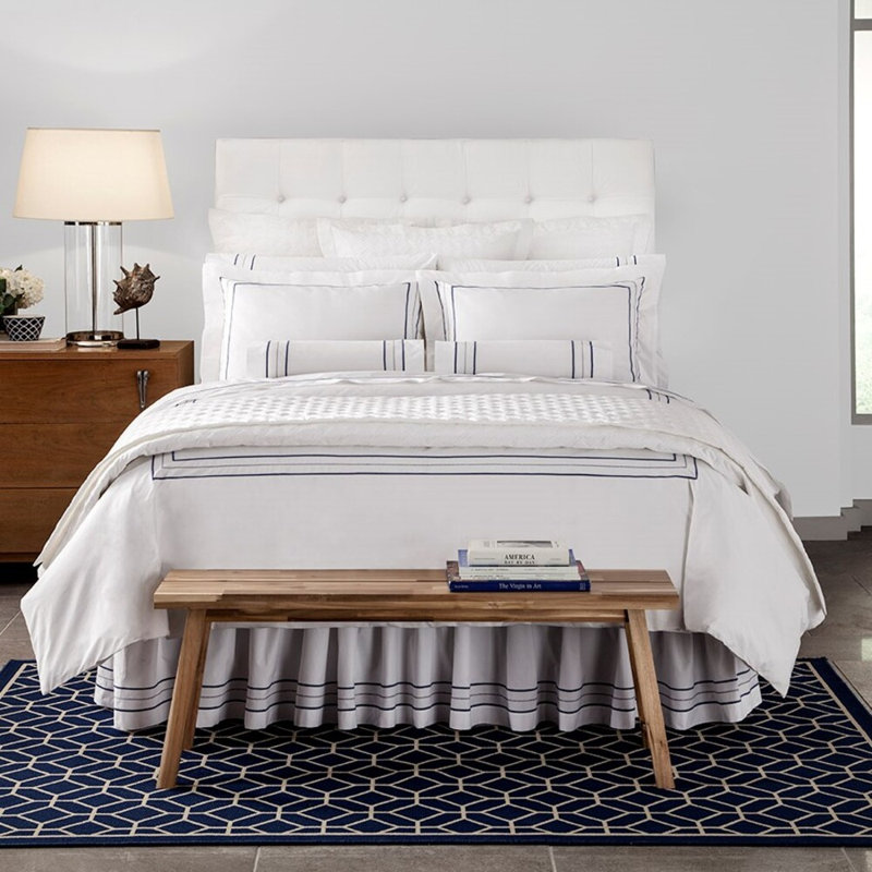 Triad Standard Cotton Duvet Cover, California King Duvet Cover, White/Navy Blue