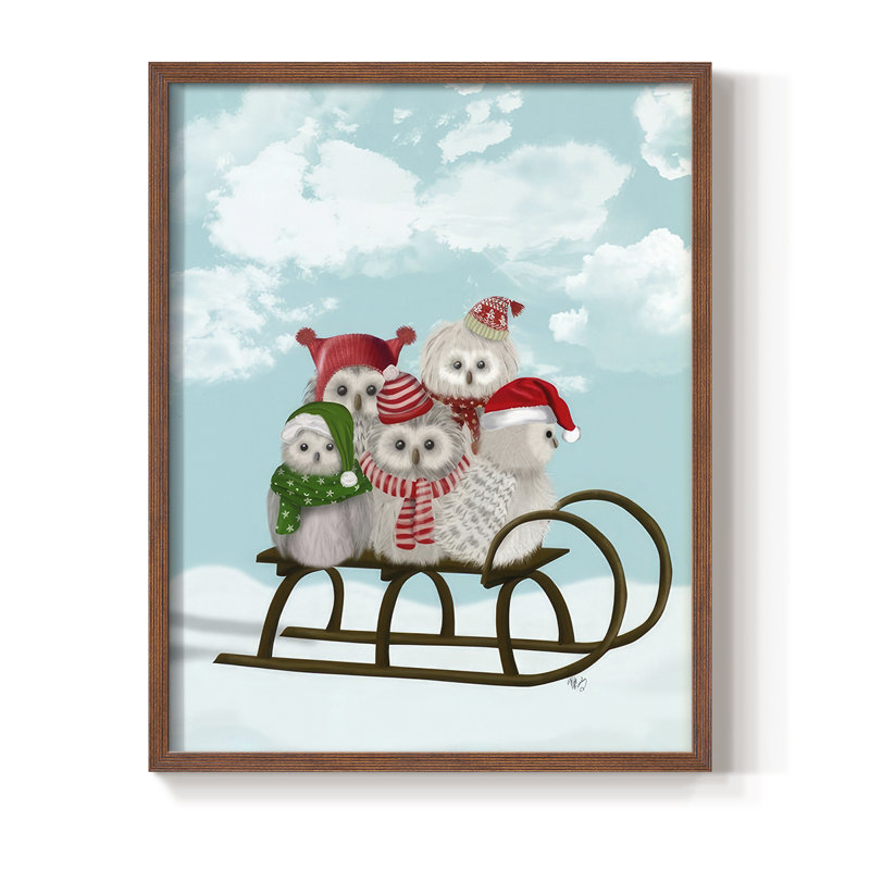 «Christmas Christmas Owl», reproduction encadrée en bois massif, H 11 po x l 9 po, Noyer