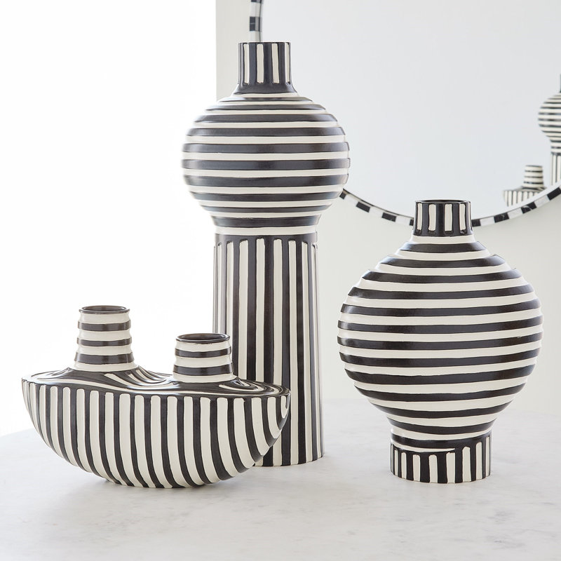 Colbert Vase-Black/White, 13" H x 8.5" W x 8.5" D