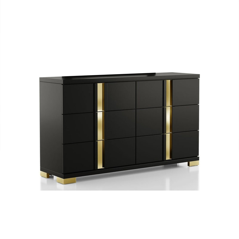 Grande commode Yoki, 6 tiroirs, moderne glam noir et or, Noir et or