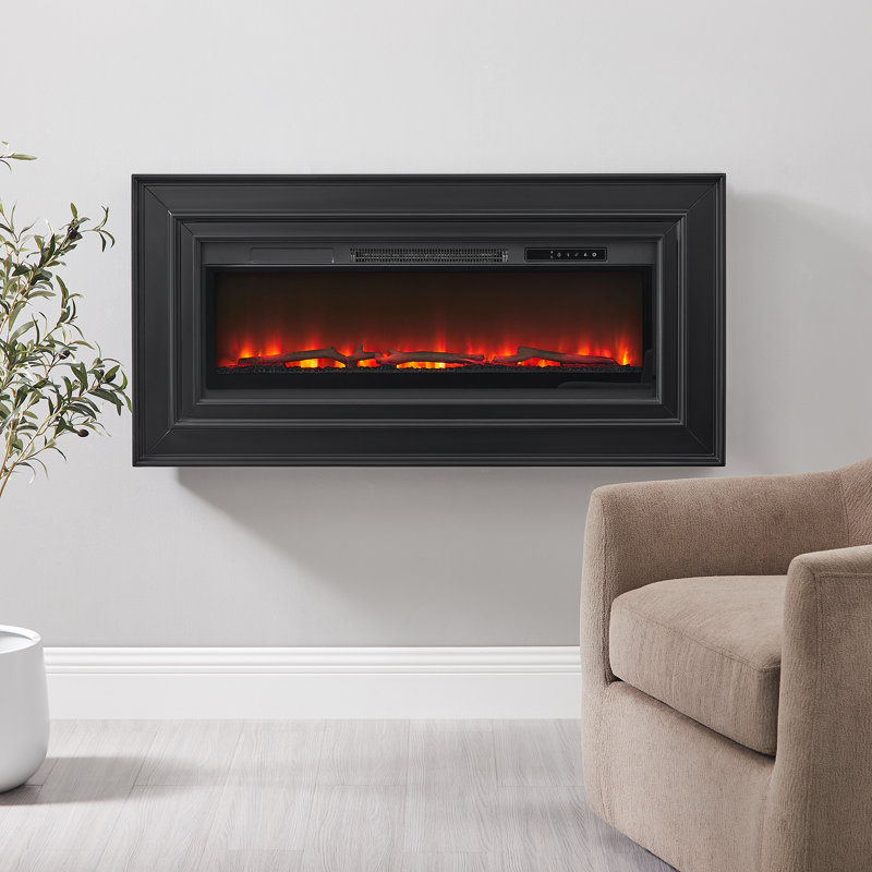 Wall Mounted Electric Fireplace Console, Fully Assembled, Black