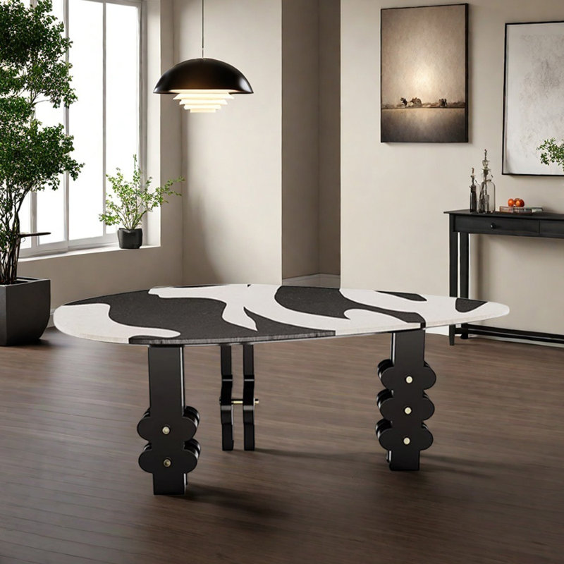 Black White Creative Geometric Art Irregular Table, 29.52" H x 70.86" L x 43.3" W