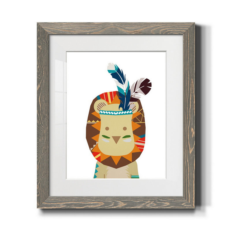 Boho lion - impression d'art graphique, Cadre en papier gris, H 24 po x l 18 po x P 1,5 po, Blanc