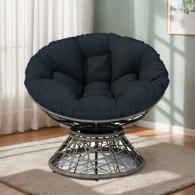 40" Ergonomic Wicker Chair With Fabric Cushion 360 Degree Swivel For Reading,Living Room, Bedroom,Lounge by Bayou Breeze