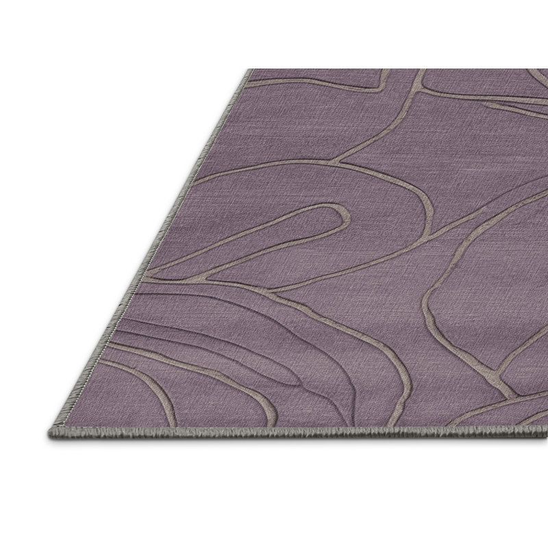 Machine Washable Abstract Pink Area Rug, Square 7'