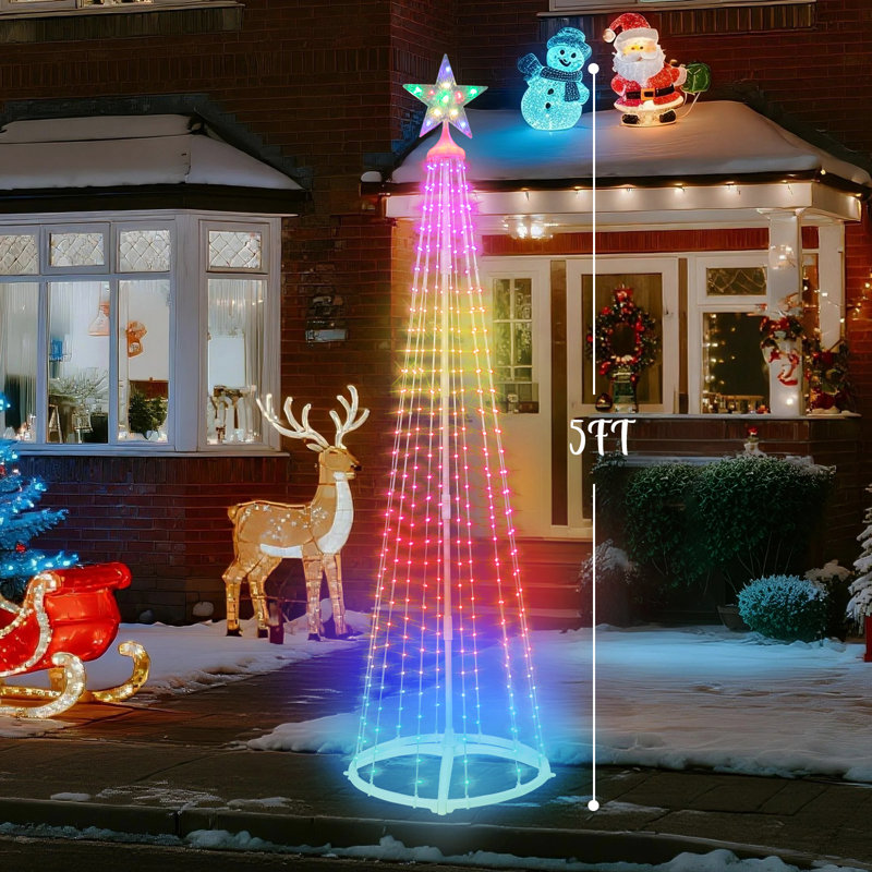 Arbre de Noël à DEL RVB avec sommet en forme d'étoile - application et télécommande, 220 lumières avec plusieurs modes, décoration de Noël intérieure / extérieure, décoration de Noël
