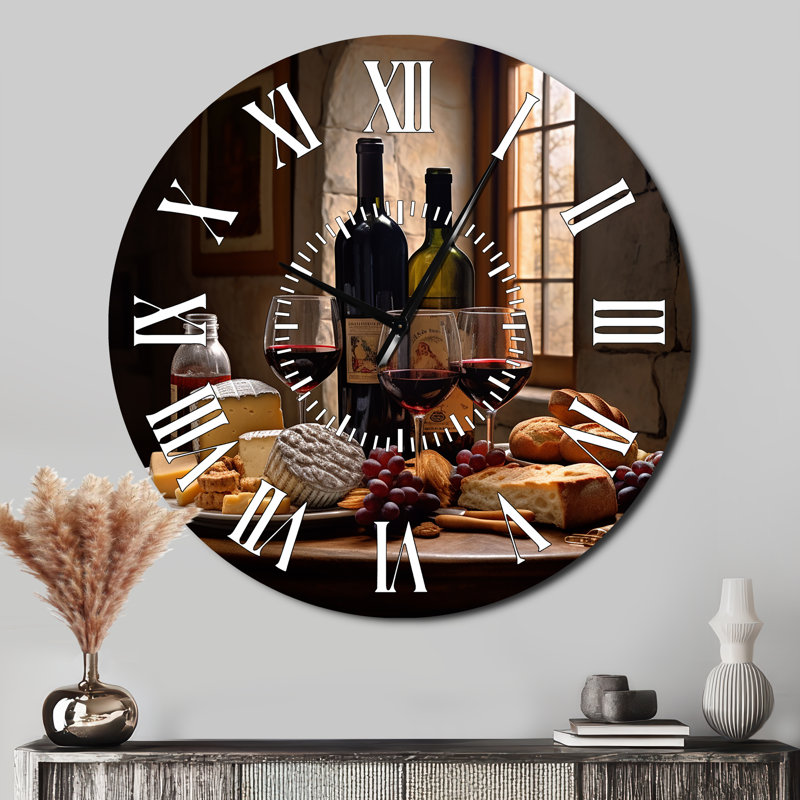Horloge murale Cheese And Wine I - Vin et champagne, Surdimensionné