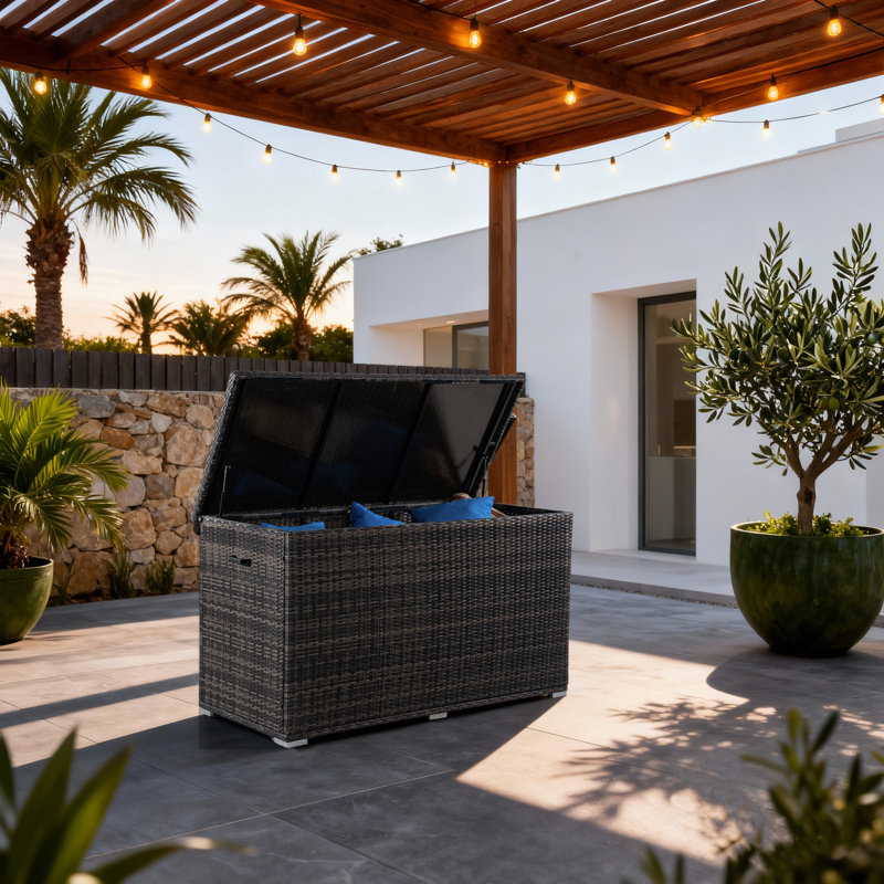 Primestok 66.93 " W 265 Gallons Water Resistant Wicker Deck Box in Brown