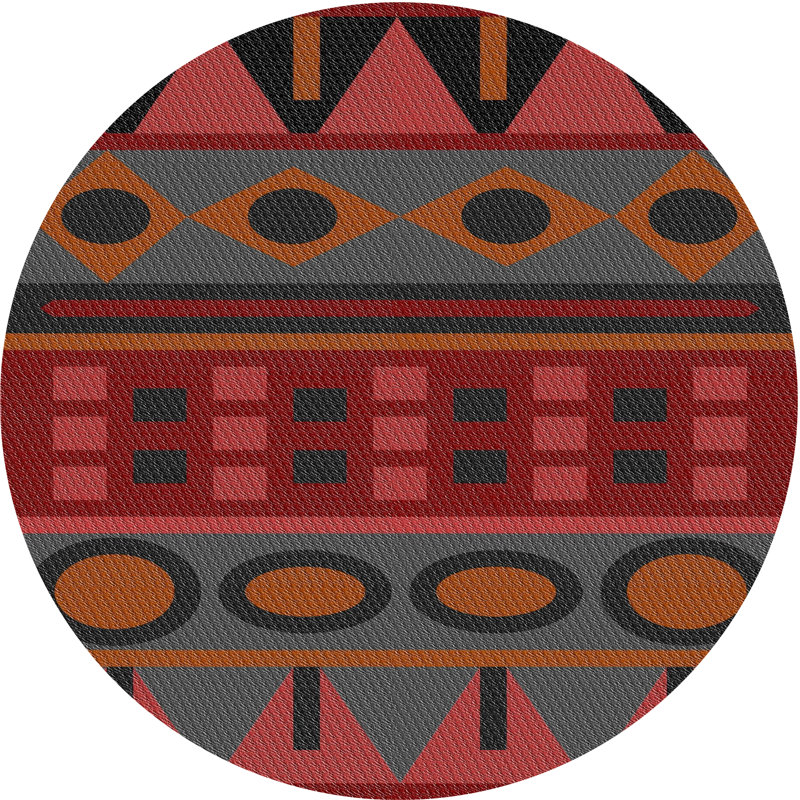 Tapis décoratif géométrique vert/rouge Riccardi, Rond 7 pi