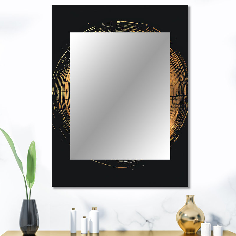 Black Gold Abstract Of Tree Ring II - Wood Slide Decorative Wall Mirror, Traditional Large Mirror, Printed Metal Art