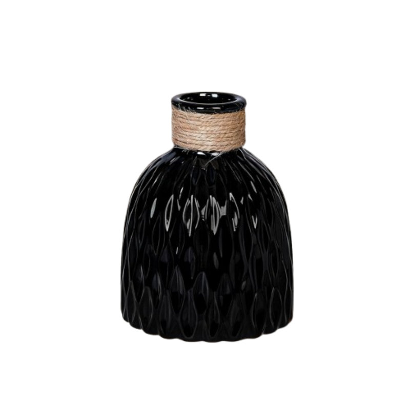 Vase en céramique noir, vase décoratif 6 po