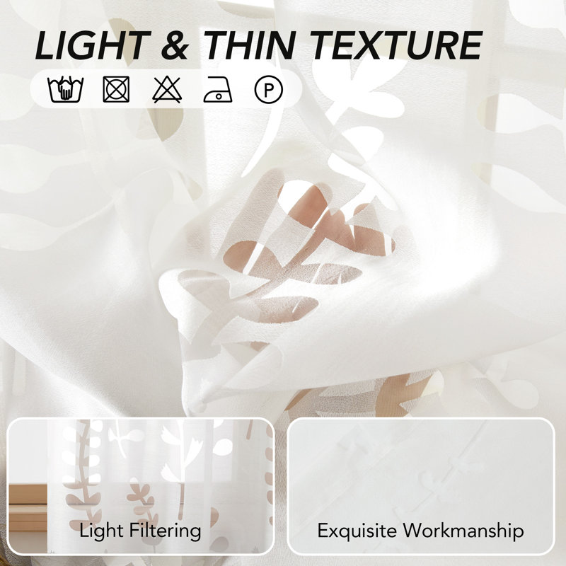 Paire de rideaux transparents en polyester Ozrenka, Beige, L 52 po x L 63 po