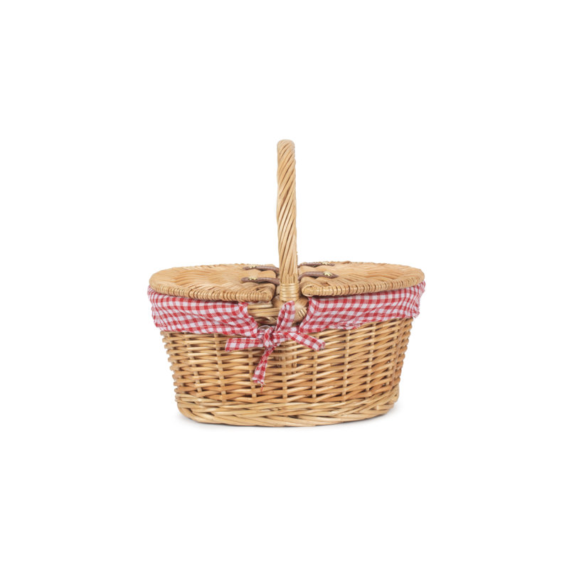 Wicker Child sized Lined Hamper Basket, Buff/Red White