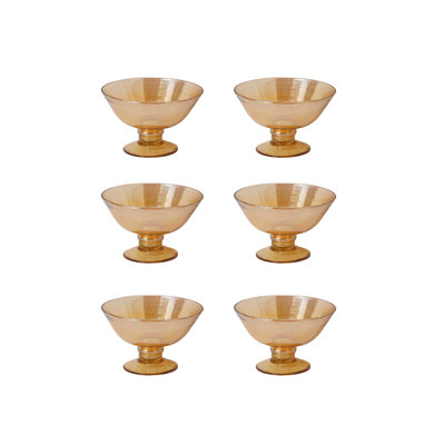  Glossy Flower Bowl Pedestal Glass Compote Centerpiece for Rustic Home Decor, Wedding, Party, Event, Office & Holiday Display – Amber, 6.25"Diameter & 4.5"Tall Pack of 6