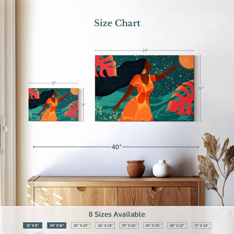 Latina chassant le clair de lune, H 16 po x l 24 po